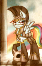 Size: 900x1400 | Tagged: safe, artist:gamermac, commander hurricane, rainbow dash, pony, unicorn, g4, armor, helmet, skull