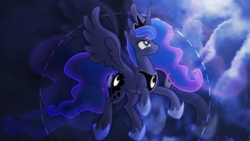 Size: 1920x1080 | Tagged: safe, artist:mithandir730, artist:tim015, princess luna, alicorn, pony, g4, cloud, cloudy, determined, female, mare, solo, vector, wallpaper