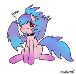 Size: 540x520 | Tagged: safe, artist:moekonya, oc, oc only, oc:shiny dawn, pegasus, pony, baka, blushing, cute, solo, wink