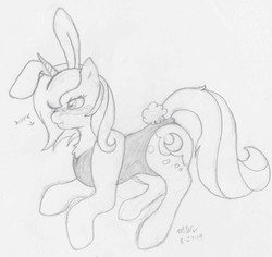 Size: 2302x2172 | Tagged: safe, artist:luna4994, princess luna, g4, bunny ears, bunny suit, clothes, female, frown, high res, leotard, monochrome, sketch, solo, traditional art