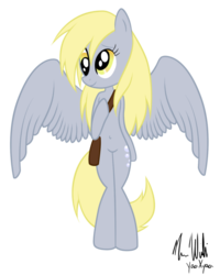 Size: 799x1000 | Tagged: safe, artist:risaxrisa, derpy hooves, semi-anthro, g4, belly button, bubble, female, mailbag, simple background, solo, transparent background