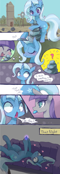 Size: 1000x2915 | Tagged: safe, artist:kolshica, maud pie, trixie, earth pony, pony, g4, :>, bipedal, blushing, comic, couch, cute, eyes closed, eyes on the prize, female, glowing, happy, heart, hoof hold, legs in air, lesbian, mouth hold, on back, open mouth, question mark, rock, rock farm, screaming, ship:mauxie, smiling, sweat, sweatdrop, thought bubble, wavy mouth, when she smiles, wide eyes
