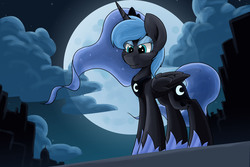 Size: 3000x2000 | Tagged: safe, artist:luximus17, princess luna, alicorn, pony, g4, female, folded wings, full moon, high res, mare, moon, night, solo, standing, stars, wings