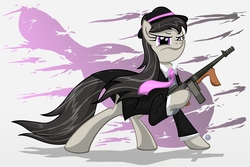 Size: 4500x3000 | Tagged: safe, artist:template93, octavia melody, g4, awesome, badass, cello case, clothes, coat, female, gun, hat, mafia octavia, necktie, solo, submachinegun, time-lapse included, tommy gun