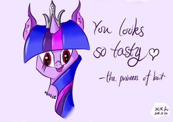 Size: 1024x724 | Tagged: safe, artist:hhl-skylonelysnow, twilight sparkle, bat pony, pony, g4, female, licking lips, race swap, solo, twilight sparkle (alicorn)