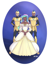 Size: 768x1014 | Tagged: safe, artist:demdoodles, princess celestia, human, g4, armor, clothes, dark skin, dress, guard, humanized, royal guard