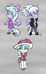 Size: 1000x1600 | Tagged: safe, artist:ichibangravity, cloudchaser, coco pommel, flitter, earth pony, anthro, g4, chibi, hat