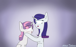 Size: 640x400 | Tagged: safe, artist:takarapov, rarity, sweetie belle, g4, duo, sisters