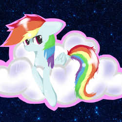 Size: 3000x3000 | Tagged: safe, artist:wafflemilu, rainbow dash, g4, bedroom eyes, cloud, female, high res, solo, space, stars