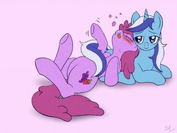 Size: 1280x960 | Tagged: source needed, safe, artist:swaetshrit, berry punch, berryshine, minuette, earth pony, pony, g4, blushing, drunk, female, lesbian, ship:berrygate, shipping