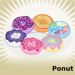 Size: 1024x1024 | Tagged: safe, artist:cheezedoodle96, derpibooru exclusive, applejack, fluttershy, pinkie pie, rainbow dash, rarity, twilight sparkle, derpibooru, g4, donut, donutified, food, mane six, meta, official spoiler image, ponut, ponut donut, spoilered image joke