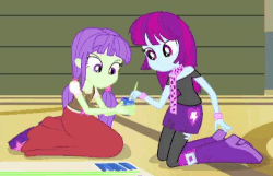 Size: 500x321 | Tagged: safe, screencap, mystery mint, starlight, equestria girls, g4, my little pony equestria girls: rainbow rocks, animated, background human, clothes, female, long skirt, loop, painting, skirt