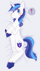 Size: 393x700 | Tagged: safe, artist:divided-s, shining armor, g4, bed, confused, lying down, male, on side, pixiv, solo