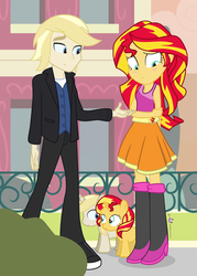 Size: 875x1225 | Tagged: safe, artist:dm29, sunset shimmer, oc, oc:colin nary, human, equestria girls, g4, canon x oc, colt, dancing, female, filly, human ponidox, male, straight, trio