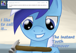 Size: 1000x700 | Tagged: safe, artist:dazko, minuette, ask doctor colgate, g4, ask, female, hammer, solo, tumblr