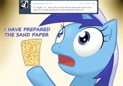 Size: 1000x700 | Tagged: safe, artist:dazko, minuette, ask doctor colgate, g4, ask, female, sandpaper, solo, tumblr