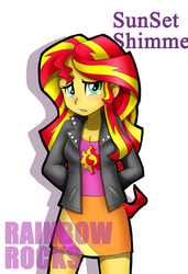 Size: 600x875 | Tagged: safe, artist:orca, sunset shimmer, equestria girls, g4, my little pony equestria girls: rainbow rocks, clothes, cute, female, pixiv, skirt, solo, sunsad shimmer