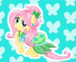 Size: 682x560 | Tagged: safe, artist:rirom, fluttershy, g4, clothes, dress, female, pixiv, solo