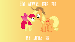 Size: 1600x900 | Tagged: safe, artist:lifetimebrony, apple bloom, applejack, g4, gradient background, quote, sisters, vector, wallpaper