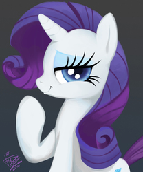 Size: 997x1200 | Tagged: safe, artist:fidzfox, rarity, pony, unicorn, g4, bedroom eyes, female, looking at you, portrait, simple background, sitting, smirk, smug, smugity, solo