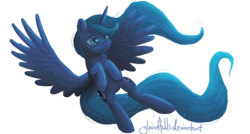 Size: 2572x1376 | Tagged: safe, artist:glacialfalls, princess luna, g4, female, simple background, smiling, solo, spread wings, transparent background