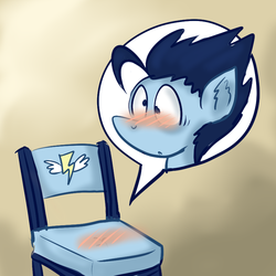 Size: 800x800 | Tagged: safe, artist:shapeshiftersoarin, soarin', g4, blushing, chair, chair transformation, i have no mouth and i must scream, inanimate tf, objectification, solo, transformation