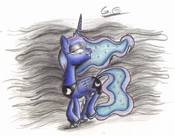 Size: 983x763 | Tagged: safe, artist:dingosnivysprint12, princess luna, g4, female, smirk, solo, traditional art