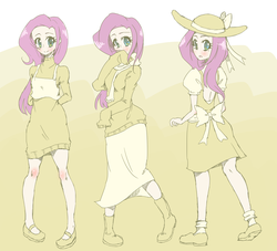 Size: 2200x2000 | Tagged: safe, artist:applestems, fluttershy, human, g4, clothes, female, hat, high res, humanized, long skirt, scarf, shoes, skirt, solo, sweater, sweatershy