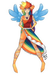 Size: 2480x3507 | Tagged: safe, artist:dalishtook, rainbow dash, human, g4, clothes, dress, female, gala dress, high res, humanized, simple background, skinny, solo, thin, transparent background, winged humanization