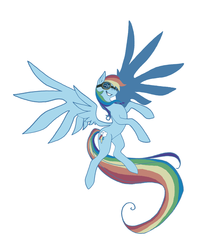 Size: 1000x1179 | Tagged: safe, artist:science fox, rainbow dash, pegasus, pony, g4, female, flying, goggles, grin, simple background, solo, spread wings, white background