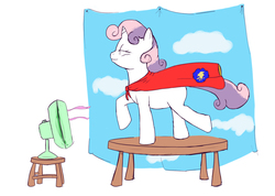 Size: 1037x740 | Tagged: safe, artist:dg, sweetie belle, g4, cape, clothes, eyes closed, fan, female, solo