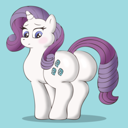Size: 2500x2500 | Tagged: dead source, safe, artist:lordstormcaller, rarity, pony, unicorn, g4, blushing, butt, chubby, expansion, female, high res, mare, plot, plump, rearity, solo, weight gain