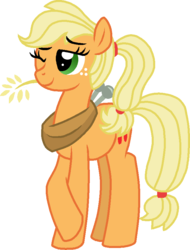 Size: 660x868 | Tagged: safe, artist:starryoak, applejack, earth pony, pony, g4, accessory swap, alternate hairstyle, crossed hooves, female, hatless, horse collar, mare, missing accessory, older, one eye closed, simple background, solo, straw, straw in mouth, transparent background, wink
