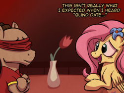 Size: 4000x3000 | Tagged: safe, artist:pirill, fluttershy, oc, pony, g4, 30 minute art challenge, blind date, blindfold, duo