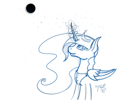 Size: 1000x800 | Tagged: safe, artist:midnightsix3, princess luna, lunadoodle, g4, female, magic, monochrome, moon, solo