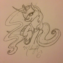 Size: 1280x1280 | Tagged: safe, artist:midnightsix3, princess luna, lunadoodle, g4, female, monochrome, solo, traditional art