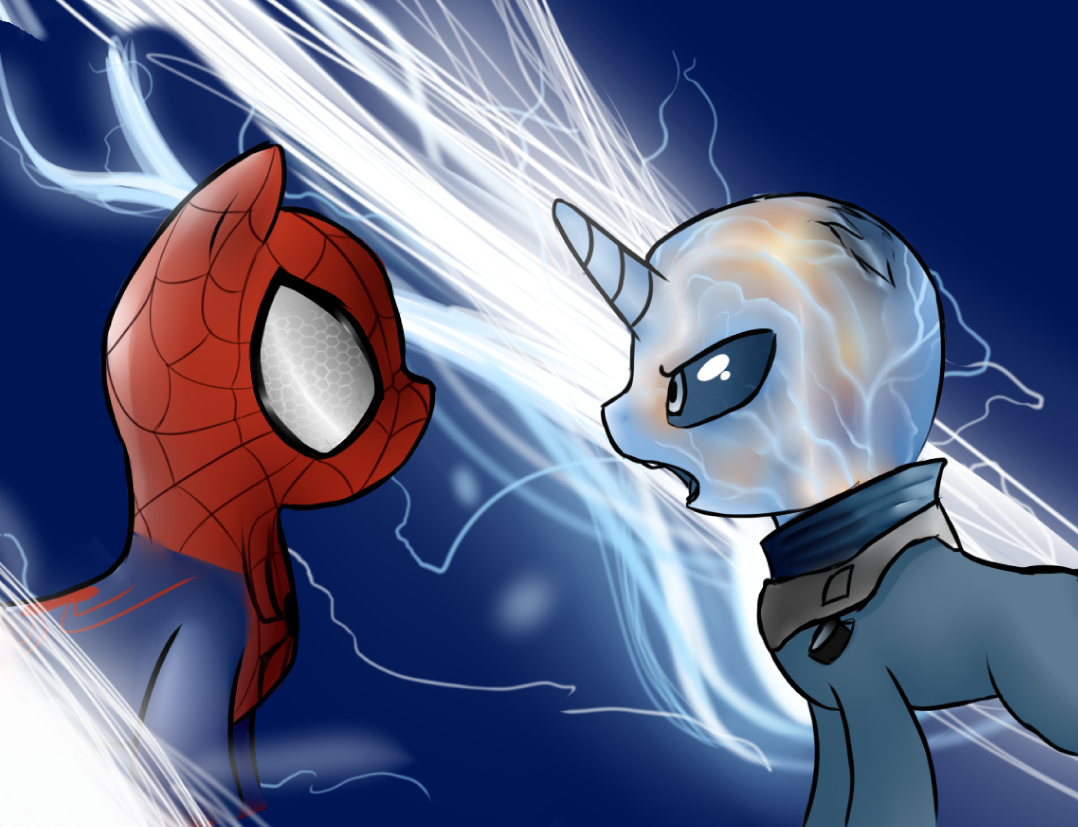 710634 - safe, artist:supermare, pinkie pie, trixie, electro, spider-man,  the amazing spider-man, the amazing spider-man 2 - Derpibooru