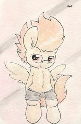 Size: 675x1021 | Tagged: safe, artist:slightlyshade, spitfire, g4, clothes, female, shorts, solo, traditional art