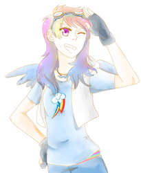 Size: 1637x2000 | Tagged: safe, artist:xtomatolove, rainbow dash, human, g4, female, humanized, solo, winged humanization