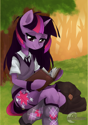 Size: 1024x1455 | Tagged: safe, artist:xxmoondropsxx, twilight sparkle, semi-anthro, g4, adorkable, book, clothes, cute, dork, female, reading, solo