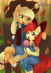 Size: 1024x1453 | Tagged: safe, artist:xxmoondropsxx, apple bloom, applejack, earth pony, semi-anthro, g4, ice cream