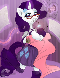 Size: 1280x1677 | Tagged: safe, artist:xxmoondropsxx, rarity, semi-anthro, g4, clothes, equestria girls outfit, fabric, female, sewing, solo