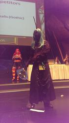 Size: 579x1024 | Tagged: artist needed, safe, queen chrysalis, human, galacon, g4, 2014, convention, cosplay, irl, irl human, photo, solo, stage
