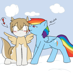 Size: 1000x1000 | Tagged: safe, artist:shenhibiki, rainbow dash, oc, g4, blushing, licking