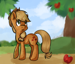 Size: 1050x900 | Tagged: safe, artist:xxdoodle-pupxx, applejack, g4, female, looking back, looking up, solo