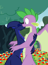 Size: 3787x5092 | Tagged: safe, artist:minanfranco, spike, oc, oc:star kiss, dragon, g4, canon x oc, dragoness, duo, eyes closed, kiss on the lips, kissing, older, older spike, wings