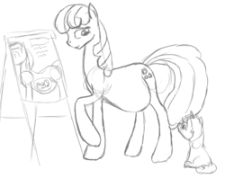 Size: 1132x895 | Tagged: safe, artist:patch, cheerilee, oc, g4, belly, chart, foal, monochrome, pregnant, sketch, teaching
