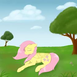 Size: 2800x2800 | Tagged: safe, artist:sydfreak2, fluttershy, g4, eyes closed, female, high res, lonely, sad, scenery, solo