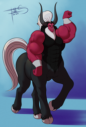 Size: 582x850 | Tagged: safe, artist:freckles, lord tirek, centaur, taur, g4, bara, flexing, male, muscles, muscular male, solo