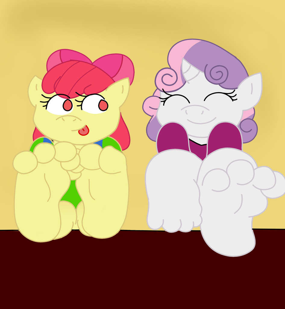 apple bloom, sweetie belle, anthro, plantigrade anthro, digital art, feet, ...